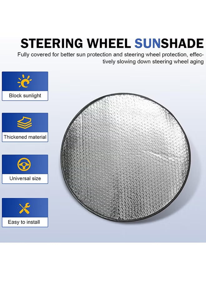 Steering Wheel Sun Shade Cover, Vehicle Steering Wheel Sunblock Cover, Universal Reflective Steering Wheel Shield, Steering Wheel Sun Heat Shield for SUV Truck Van (Silver)