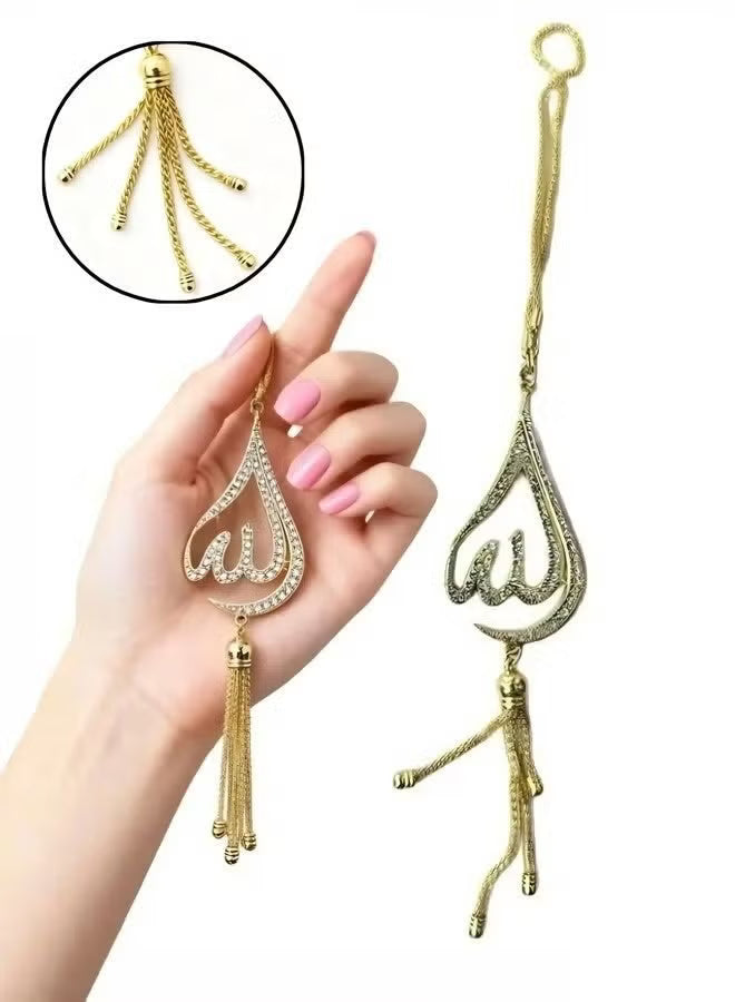 Muslim-themed car interior accessories, luxurious gold teardrop tassel car pendant, zinc alloy Islamic-style rearview mirror pendant, fashionable car ornament decoration, a gift symbolizing blessings.