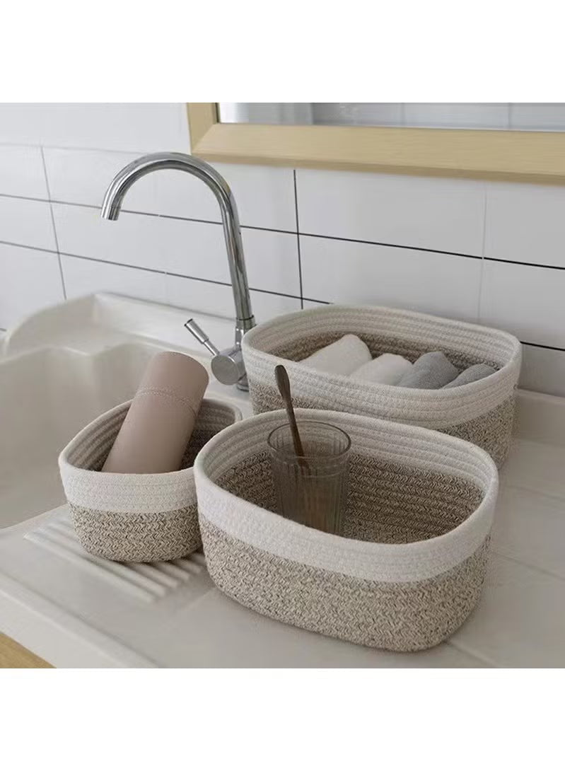 3 Pcs Rope Woven Storage Baskets Set Small Cotton Rope Basket
