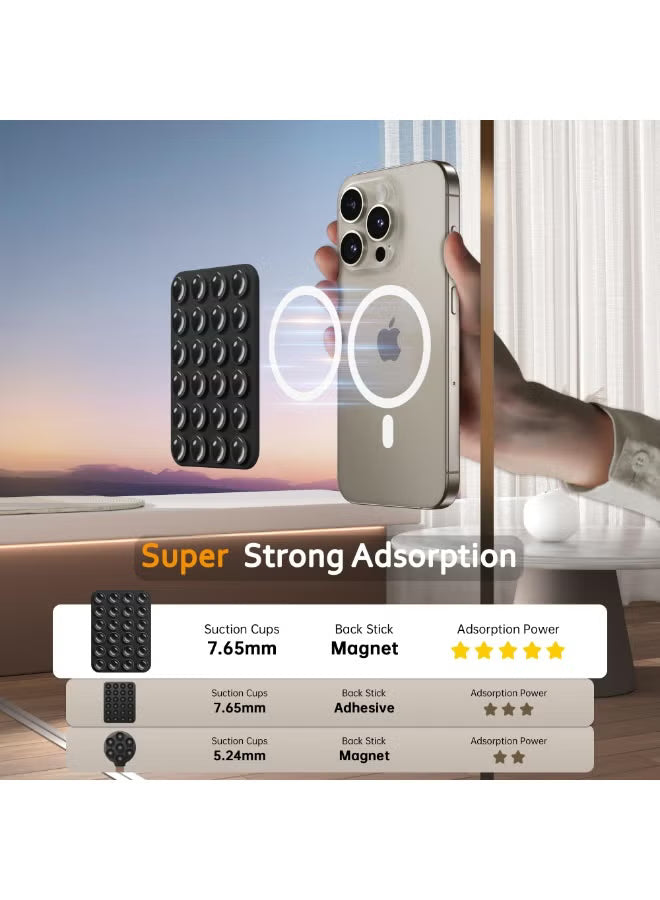 Magnetic Suction Cup Phone Mount for MagSafe Case, Removable Silicone Sticky Grip for iPhone 12/13/14/15/16,