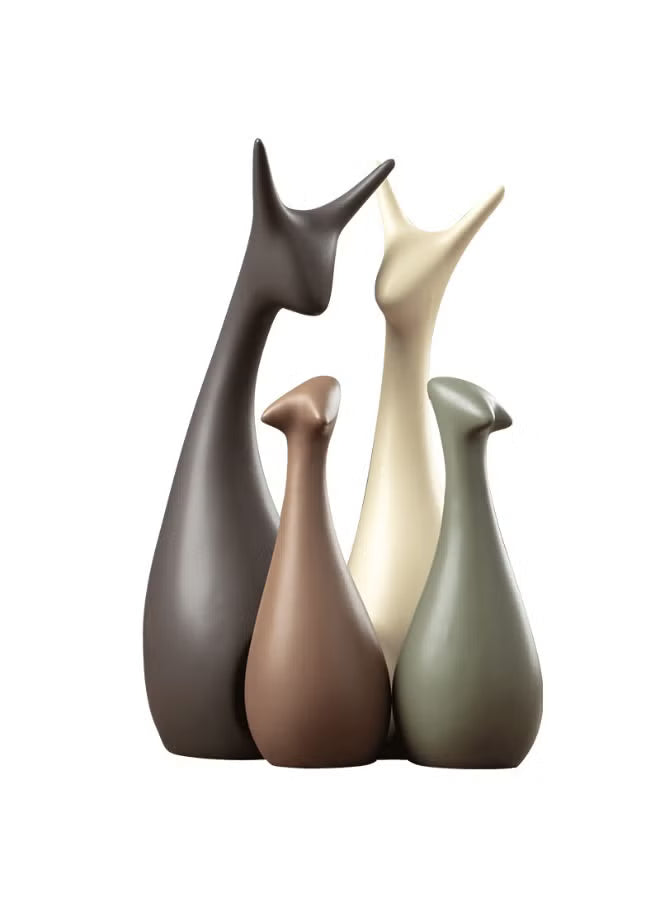 Ceramic Modern Art 4 Pcs Deer Statue Decorations for Home, Office, Living Room, Bedroom