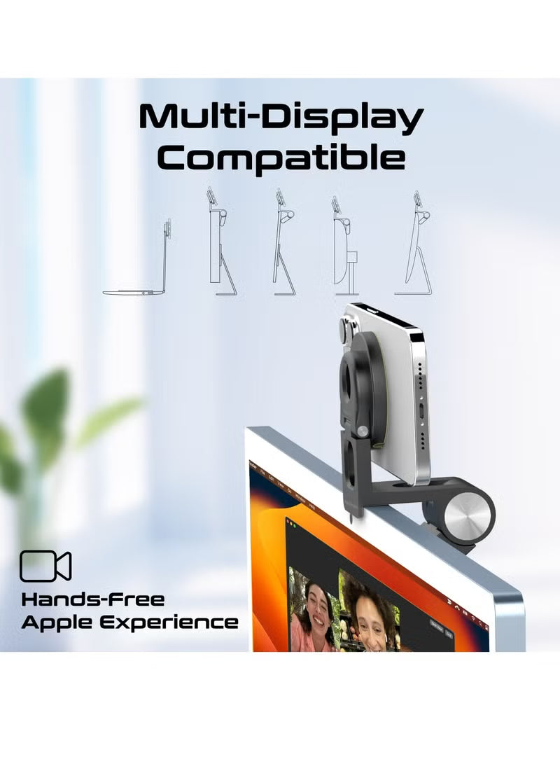 Extendable Phone Mount with Foldable Stand, Ideal for Apple Continuity Camera Users, MagSafe Compatibility, Perfect Desk View for iPhone, iMac & MacBooks,All Types of Displays,VersaMount Black