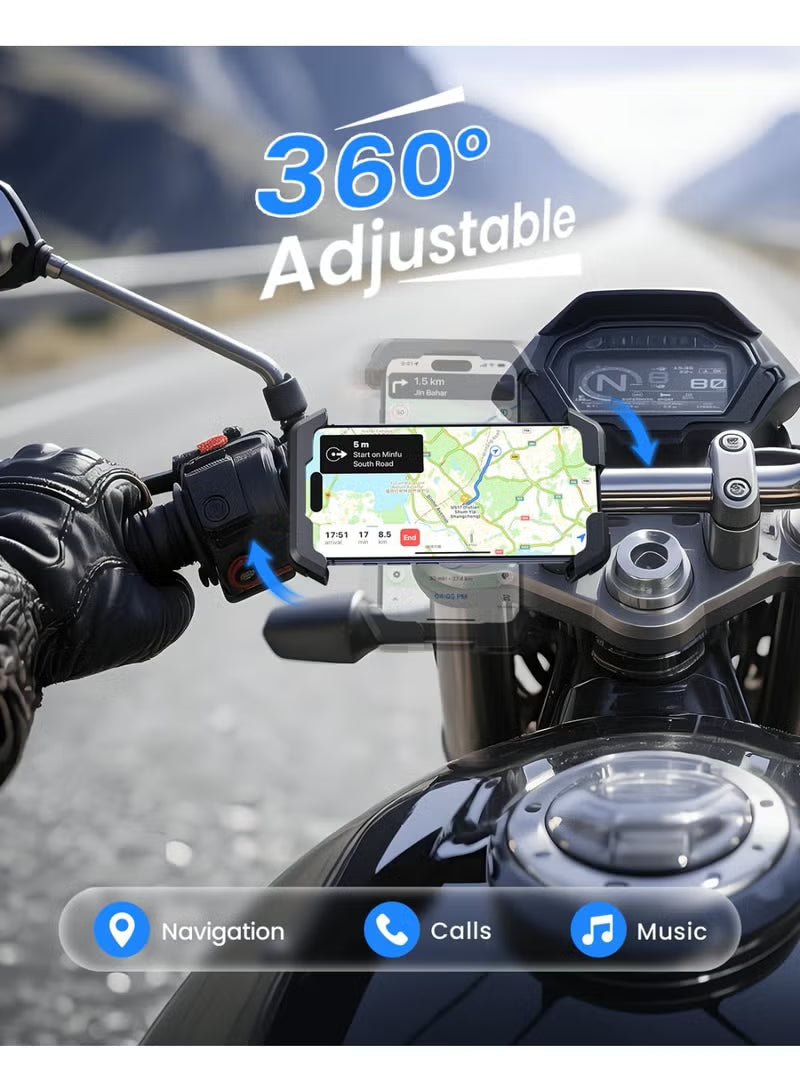 Anti-Shake Motorcycle Phone Mount - 2026 Dual Vibration Dampener, Universal Bike Phone Holder for iPhone