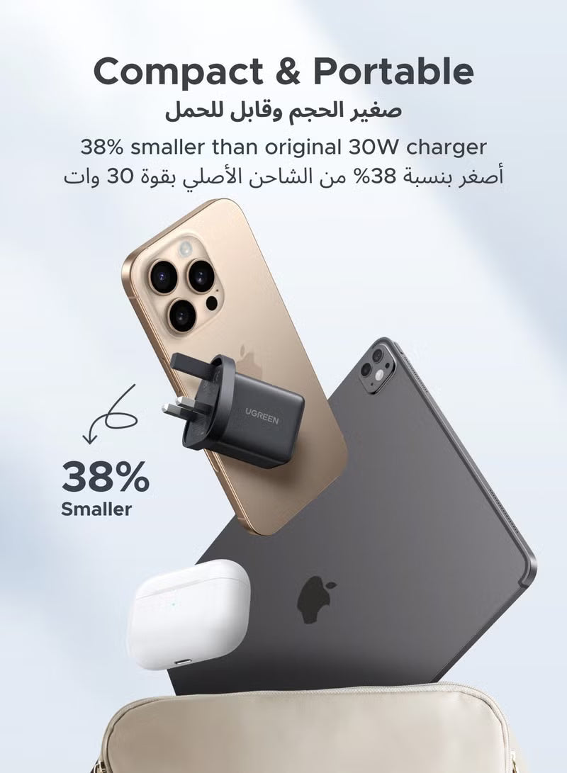 Ugreen 30W 2C1A GaN Charger Type C USB C Adapter USB Wall Plug Fast iPhone Charger Multi Ports Charger Portable Compatible With iPhone 16 Series Galaxy 25 24 Series iPad Pro Air Mini Apple Watch Xiaomi Huawei - 30W 2C1A