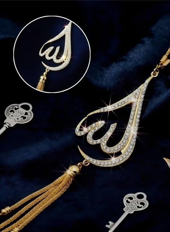 Muslim-themed car interior accessories, luxurious gold teardrop tassel car pendant, zinc alloy Islamic-style rearview mirror pendant, fashionable car ornament decoration, a gift symbolizing blessings.