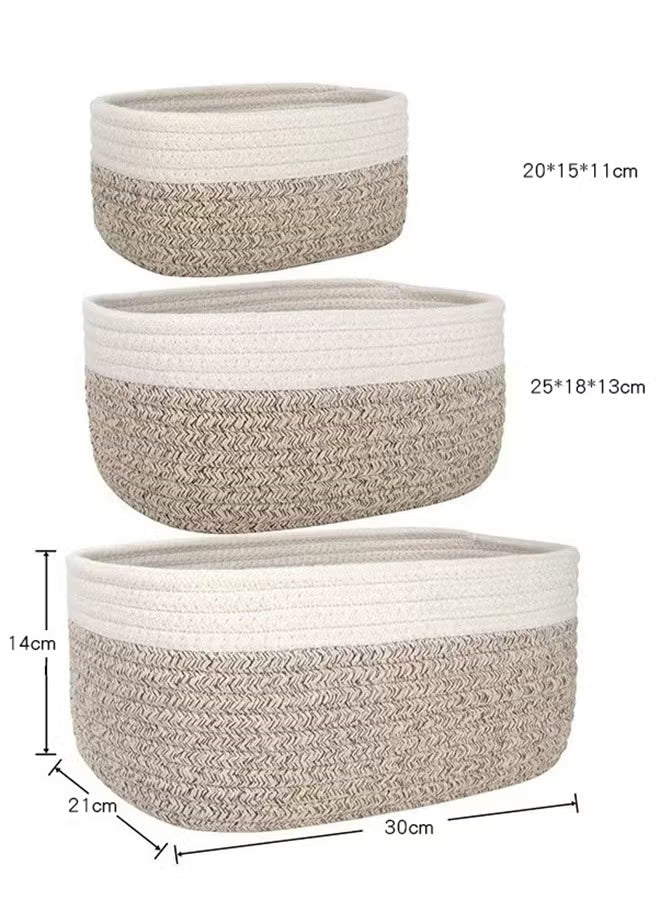 3 Pcs Rope Woven Storage Baskets Set Small Cotton Rope Basket