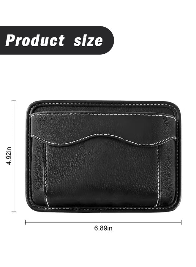 2 Pcs Car Seat Side Pocket Organizer, PU Leather Mini Storage Bag for Auto Door Window Console, Pen Phone Holder Tray Pouch Vehicle Seat Gap Filler for Organize Document, Registration, Notepad (Black)