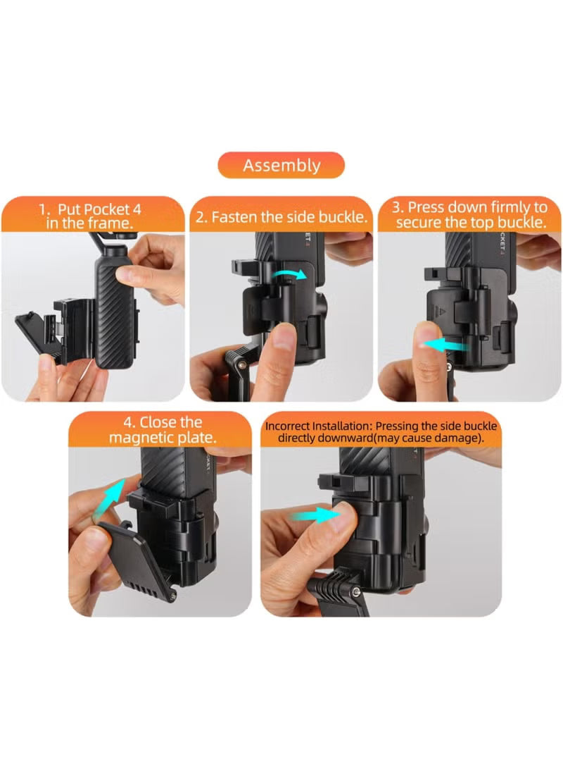 Magnetic Mount Stand for Pocket 4, Quick-Release Clip Base Bracket Stand, 180° Adjustable, DJI Osmo Pocket 4 Accessory