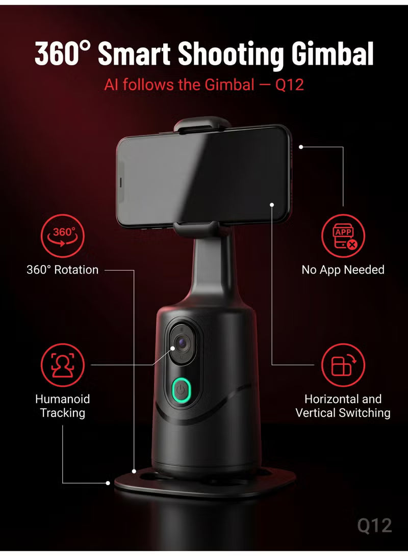 AI Face Tracking Phone Holder, Smart Selfie Gimbal, 360° Auto-Rotation Smart Gimbal with Gesture Control, No App Needed, Tripod Mount for TikTok, YouTube, Vlogs