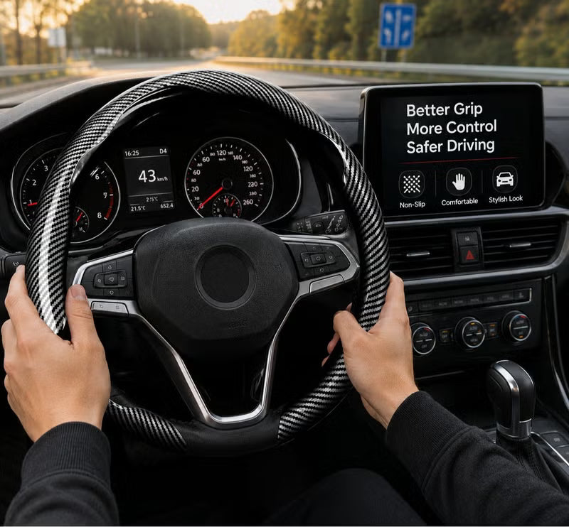 Dunekart Universal Car Steering Wheel Cover, Carbon Fiber Texture Non-Slip