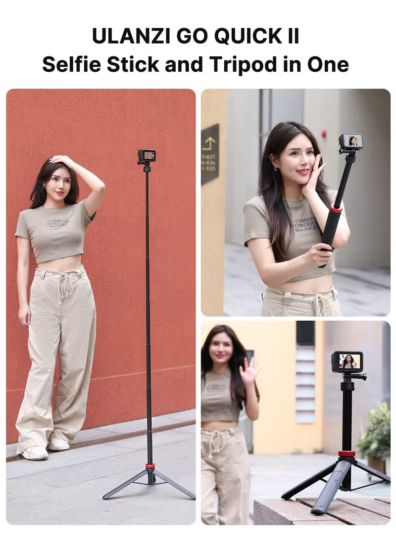 57in Selfie Stick Tripod for Action Cameras - ULANZI Go Quick II Extendable Tripod Stand Magnetic Suction Quick Release Vlog Accessories Handle for Action Cameras
