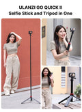 57in Selfie Stick Tripod for Action Cameras - ULANZI Go Quick II Extendable Tripod Stand Magnetic Suction Quick Release Vlog Accessories Handle for Action Cameras