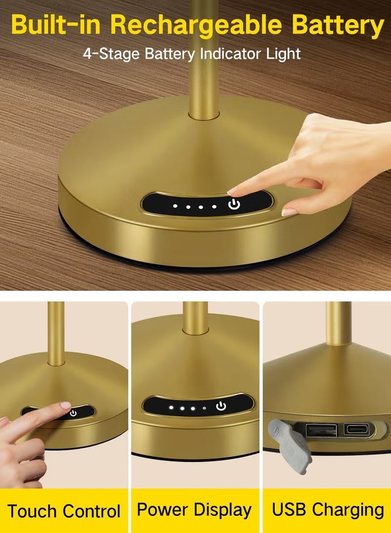 Touch Control LED Table Lamp – Rechargeable & Cordless with 3-Color Dimmable Light & Stepless Dimming