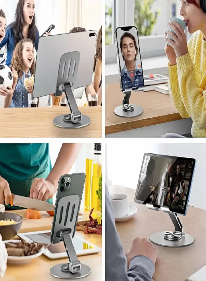 360° Rotating Foldable Metal Phone & Tablet Stand – Adjustable Aluminum Desk Holder for iPhone, iPad, Samsung, OnePlus & More – Portable Mobile Stand for Home & Office Use