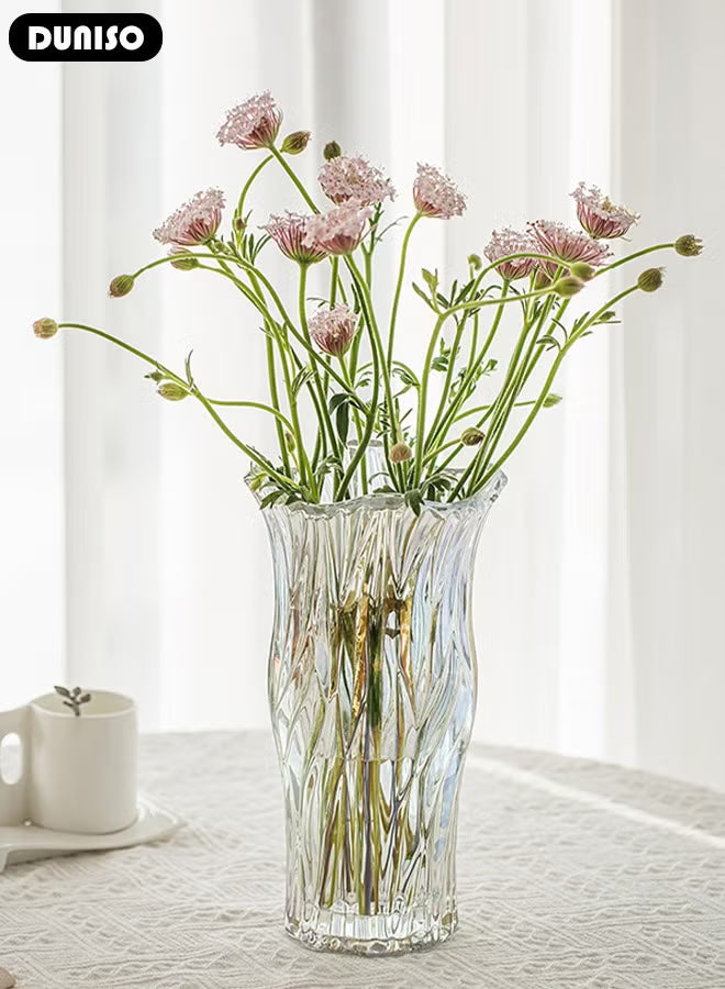 Clear Glass Vase, Modern Decorative Vase, Large Irregular Shape Vintage Flower