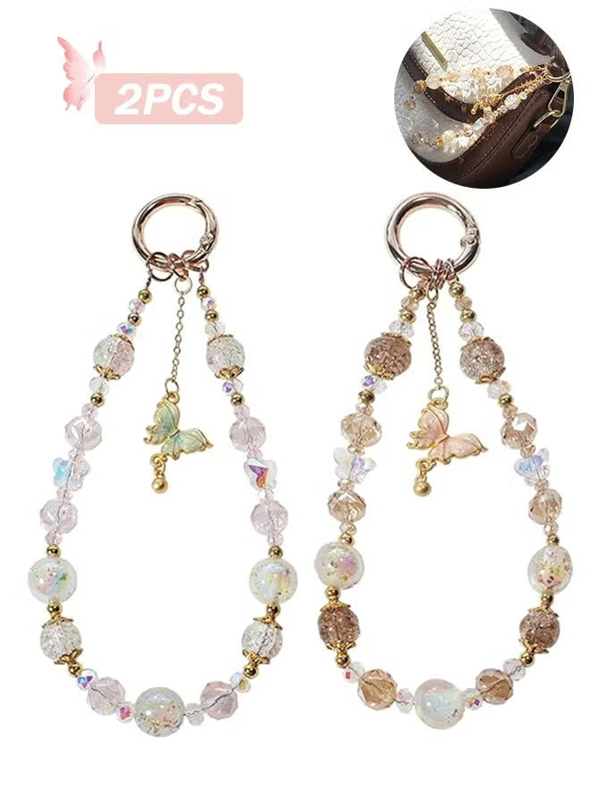 Beaded Charms Strap, Crystal Bracelet Wrist Lanyard, Cute Phone Key Chain, Case Accessories for Camera Wallet AirPods