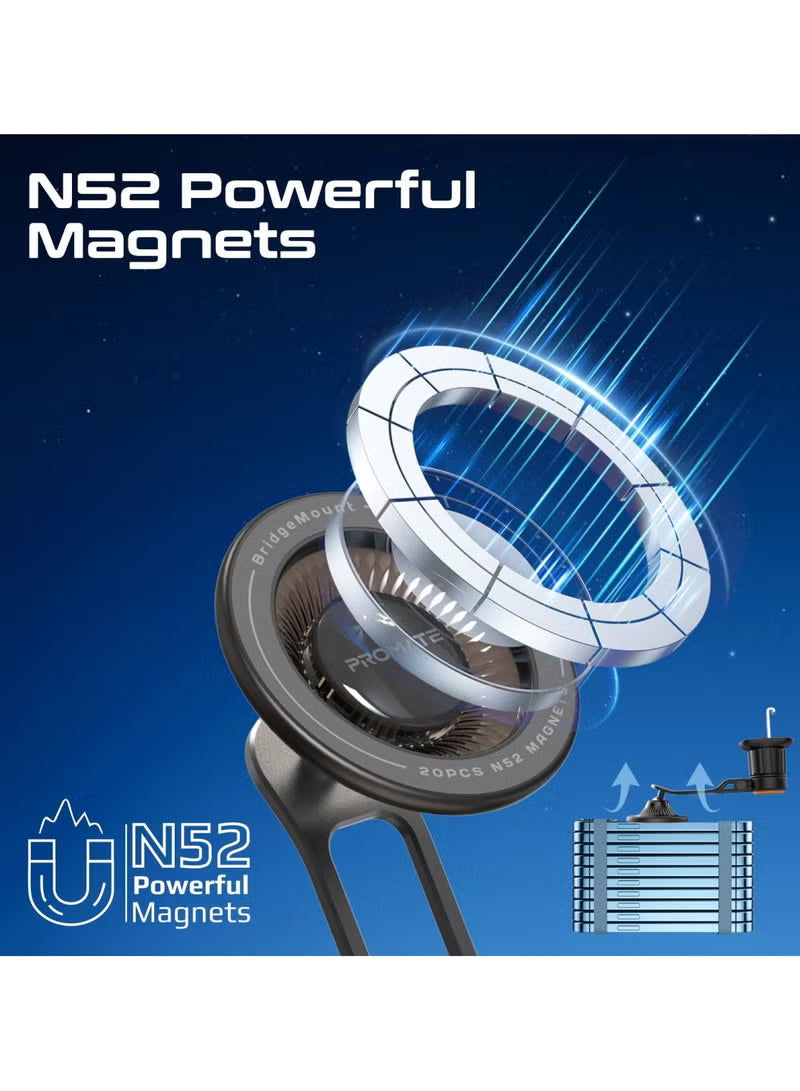 BridgeMount MagSafe Car Phone Holder, Sleek Car Anti-Slip Magnetic Mount with 360° Rotation