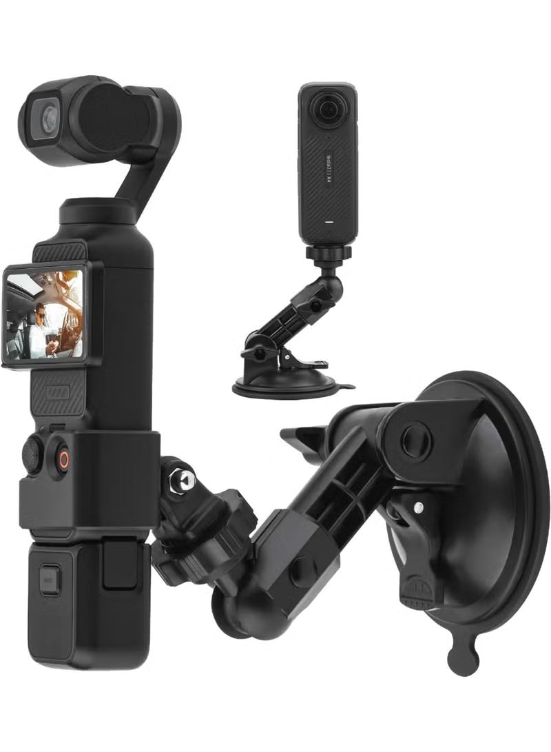 Suction Cup Mount for Action Camera – 360° Rotatable Universal Suction Cup with 85mm Strong Suction for GoPro/DJI/Insta360 Car Windshield Dash, Vlog & Sports (Black)
