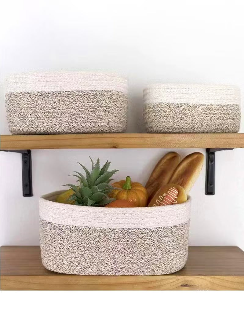3 Pcs Rope Woven Storage Baskets Set Small Cotton Rope Basket