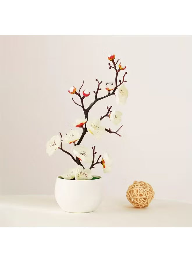 Artificial Potted Plum Blossom Bonsai – Wax-Finish Fake Flower Branch