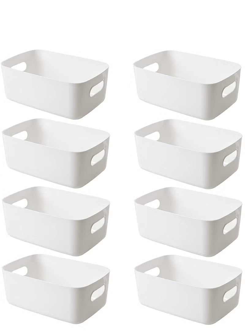 et of 8 Plastic Storage Bins Basket Cabinet Organizer with Handle White