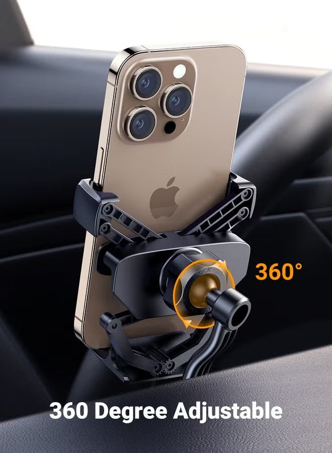 Mobile Holder For Car Car Phone Holder For Air Vent Car Mobile Holder With Auto Lock And Hook Shape Clip Not Block Air Vent Phone Holder Car Fit Big Phone iPhone 15 16 Series, Samsung S24 S23, Xiaomi Black