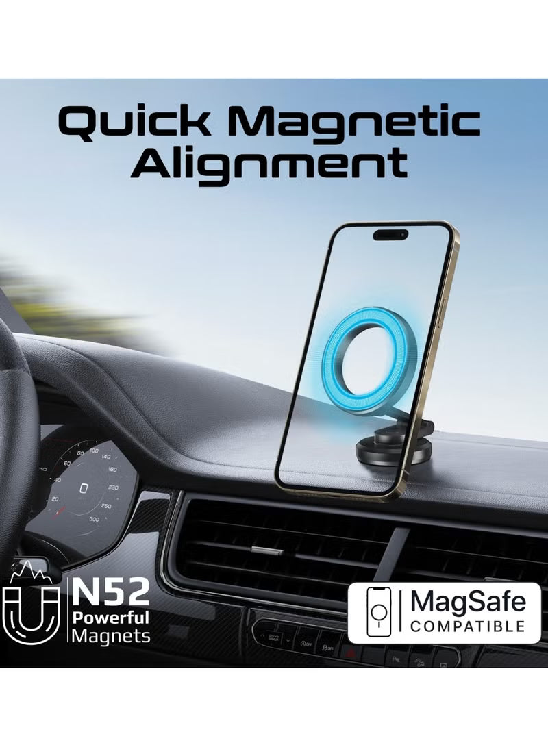 MagSafe Car Phone Holder, Compact 360° Rotatable Dashboard Car Phone Stand With Anti-Slip Grip, Magnetic, Cradleless Design, Foldable Arm And N52 Magnet For iPhone 17/17 Pro Max