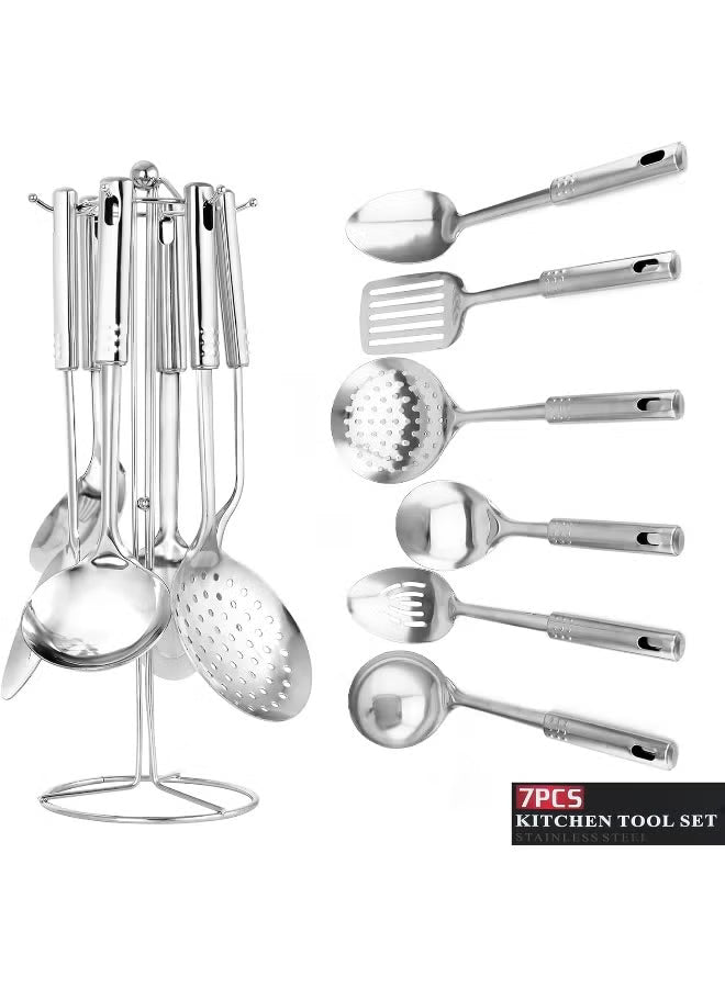 Berger 7-Piece Stainless Steel Kitchen Tool Set with Holder Stand | Multifunction Cooking Utensils Set, Silver