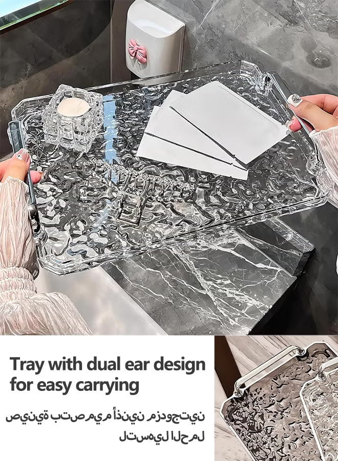 2 PCS Serving Tray, With Silver Polished Metal Handles, Serving Plate