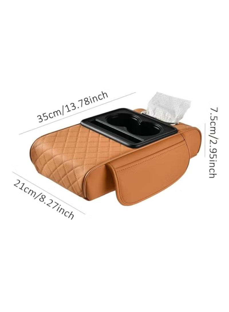 Multifunctional Car Armrest Cushion, 5-in-1 Center Console Cover with 2 Storage Pockets, Cup Holder, Tissue Box Slot, Cell Phone Slot for Sedan, Car Accessory Car Organizer (Black)