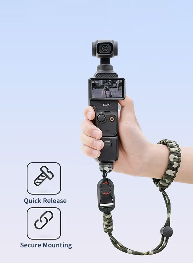 Camera Wrist Strap for DJI Osmo Pocket 3 & Insta360 X5/X4, Paracord Hand Strap with 1/4 Quick Release Screw, Anti-Drop Lanyard Accessory for Vlog & Travel, Army Green