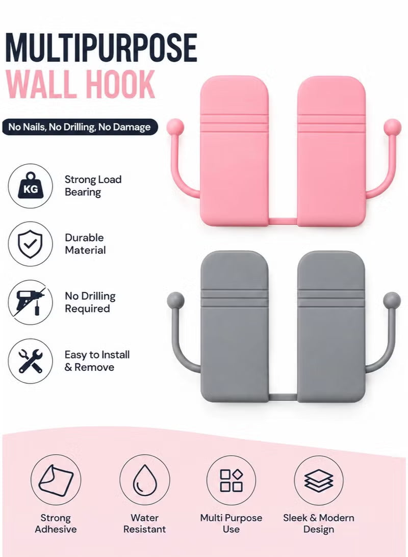 Multipurpose Wall Mounted Mobile Phone Holder with Side Hooks, Self-Adhesive, Punch-Free
