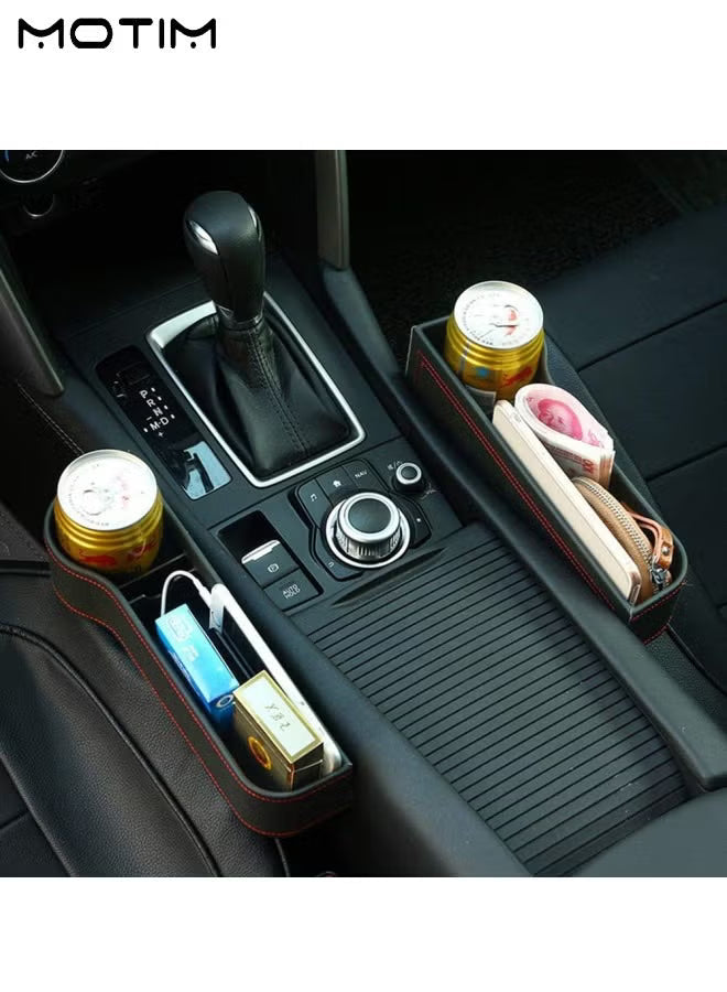 Car Seat Gap Filler Organizer 2 Pack, Leather Front Seat Console Side Storage Box, Car Interior Storage Box Seat Organizer for Cell Phones, Keys, Coins, Cards, Wallets, Sunglasses & Drink Bottles