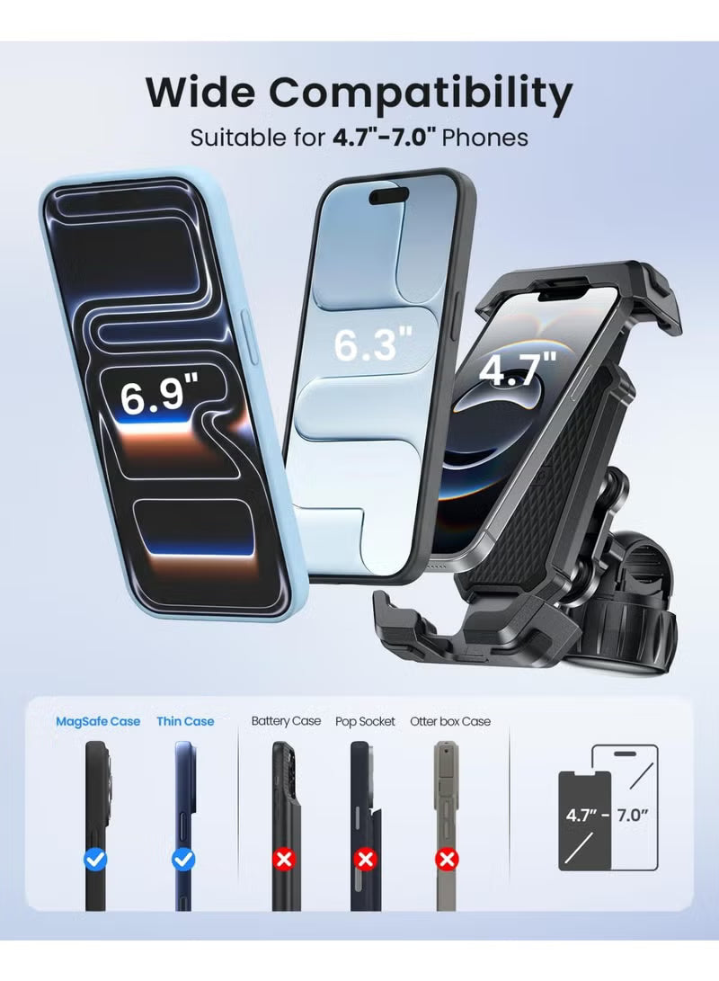 Anti-Shake Motorcycle Phone Mount - 2026 Dual Vibration Dampener, Universal Bike Phone Holder for iPhone