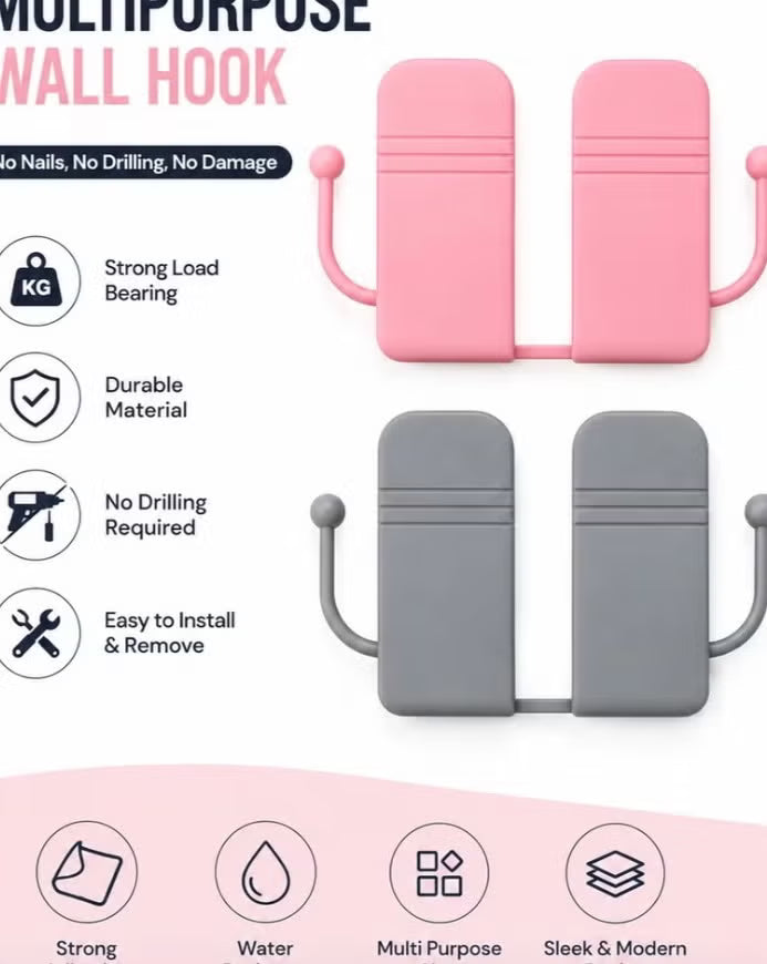 Multipurpose Wall Mounted Mobile Phone Holder with Side Hooks, Self-Adhesive, Punch-Free