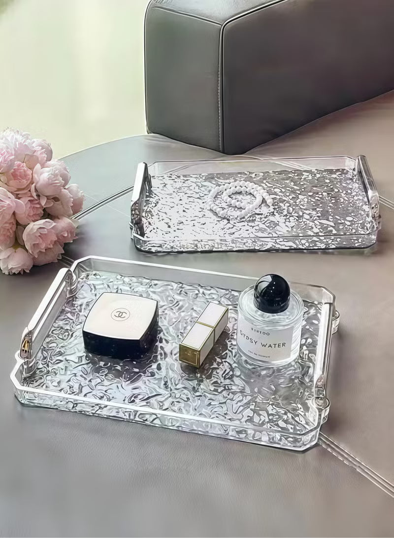 2 PCS Serving Tray, With Silver Polished Metal Handles, Serving Plate