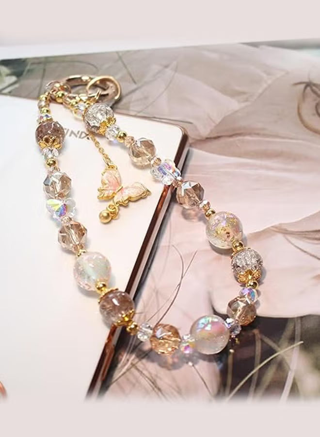 Beaded Charms Strap, Crystal Bracelet Wrist Lanyard, Cute Phone Key Chain, Case Accessories for Camera Wallet AirPods