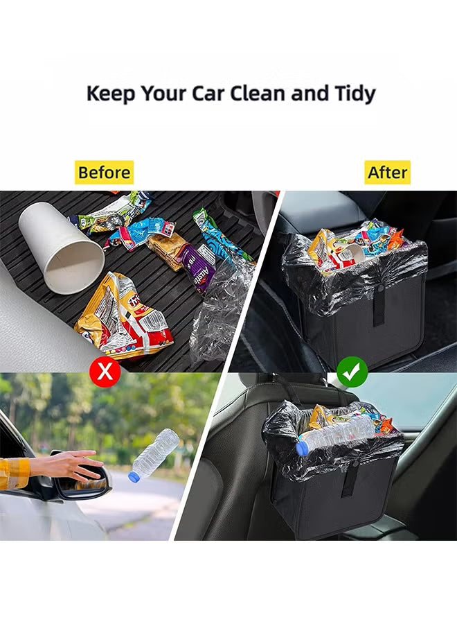 Foldable Hanging Car Trash Can - Large Capacity Waterproof Garbage Bag, Leakproof Storage Organizer for Camping, Interior Accessories (Black)