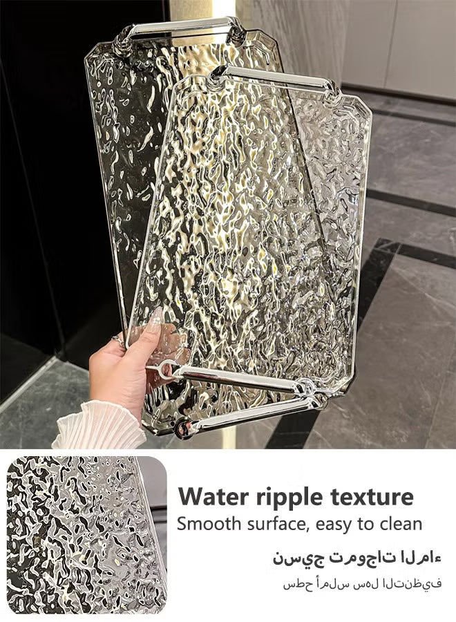 2 PCS Serving Tray, With Silver Polished Metal Handles, Serving Plate