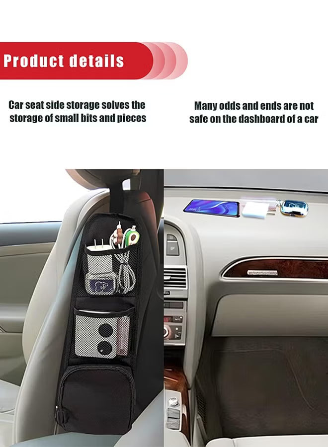 2PCS Car Seat Storage Hanging Bag, Multi-Pocket Seat Side Organizer, Multifunctional Mesh Net Pocket, Can Hold Mobile Phone, Wallet, Glasses, Suitable for Cars, SUVs, Trucks