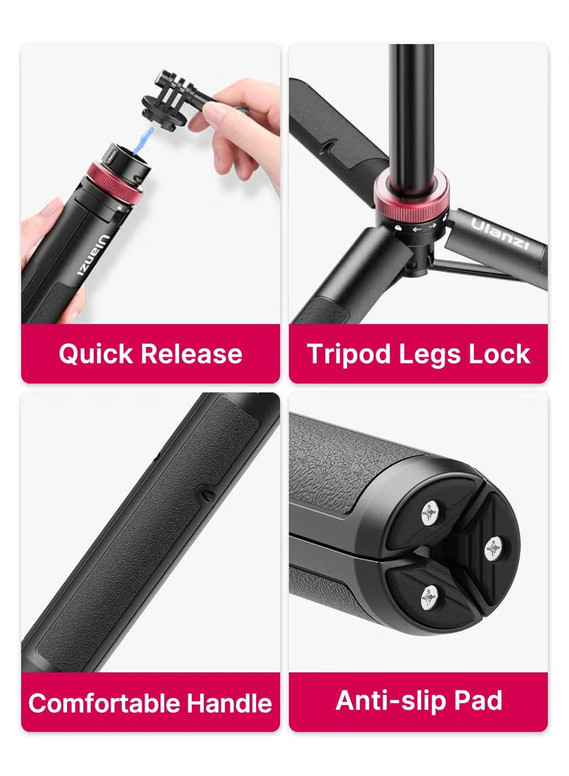 57in Selfie Stick Tripod for Action Cameras - ULANZI Go Quick II Extendable Tripod Stand Magnetic Suction Quick Release Vlog Accessories Handle for Action Cameras
