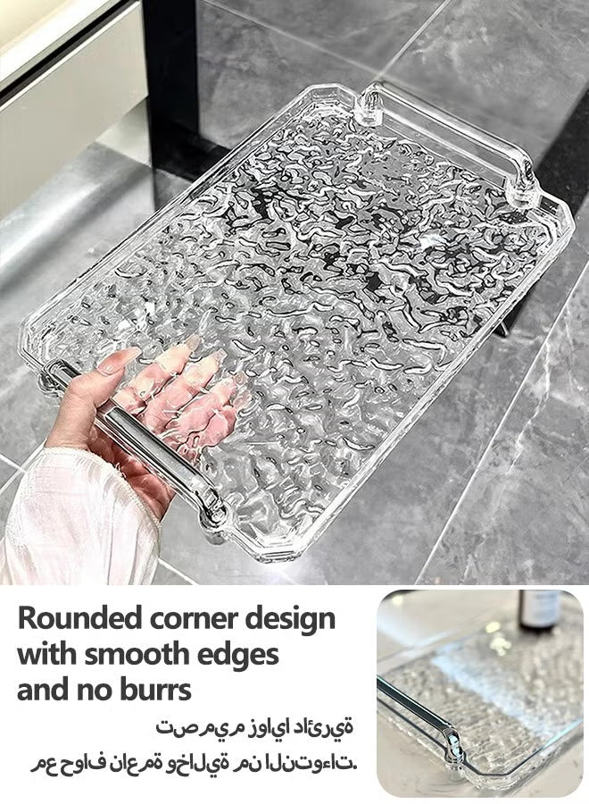 2 PCS Serving Tray, With Silver Polished Metal Handles, Serving Plate