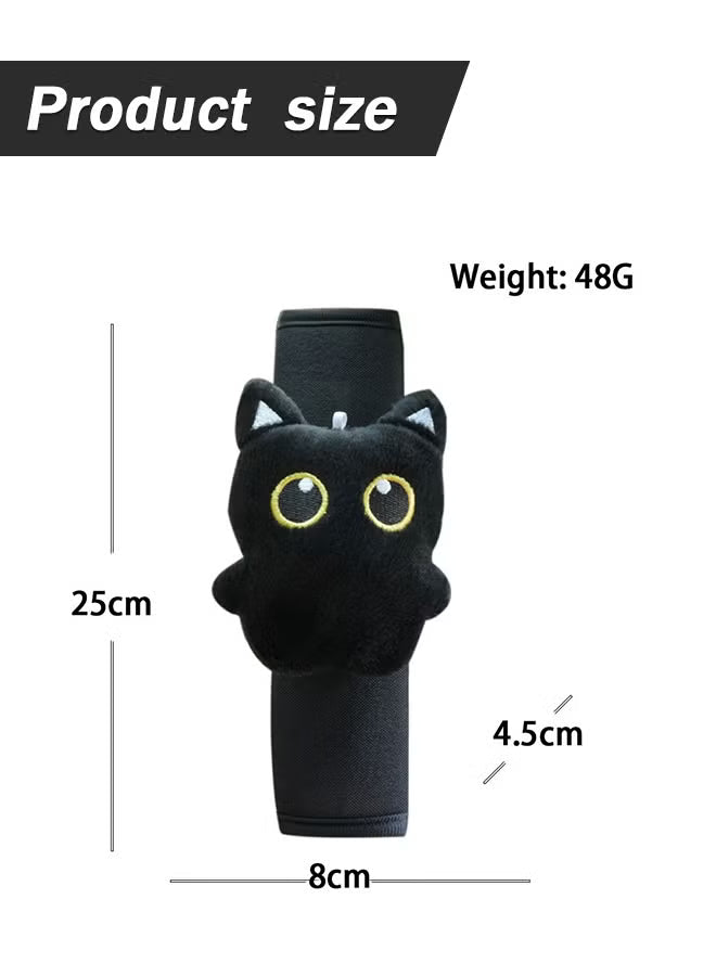 2 PCS Seat Belt Cover Pad, Cute Kawaii Animal Cat Seatbelt Covers for Kids, Soft Seatbelt Cushion, Car Seat Strap Pads (Black)