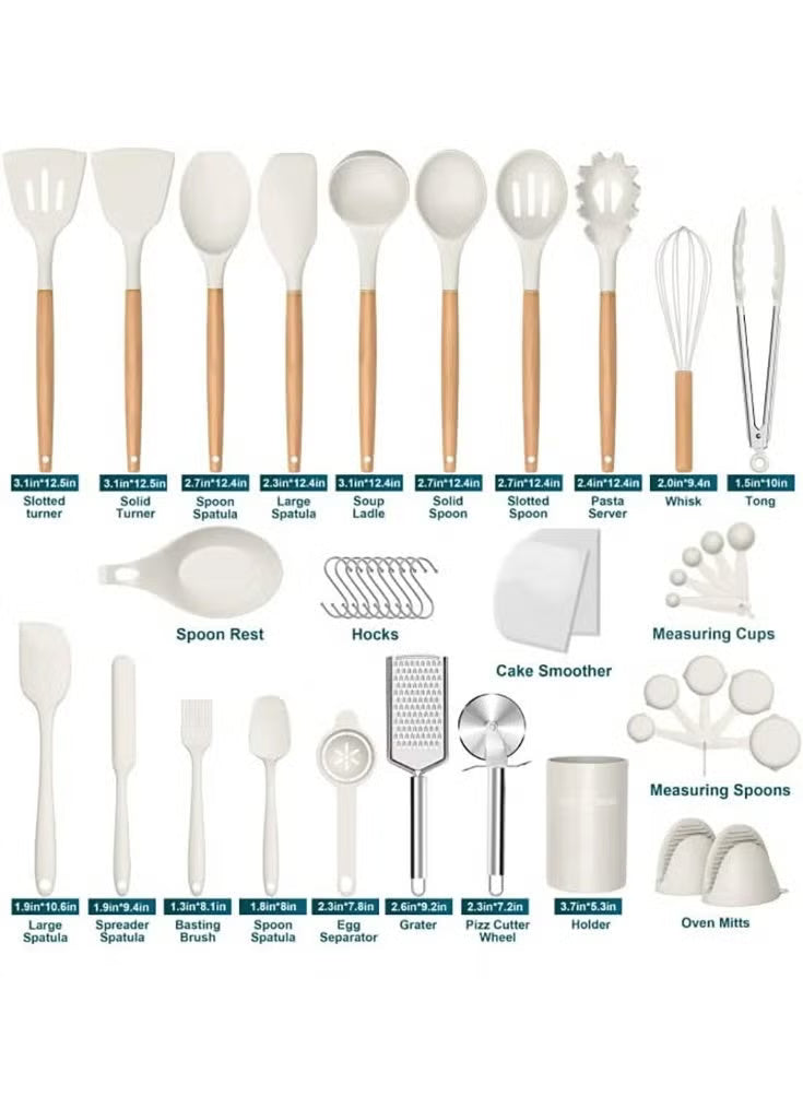 Kitchen Silicone 44 PCS Cooking Utensils Set, Kitchen Food-grade Non-Stick
