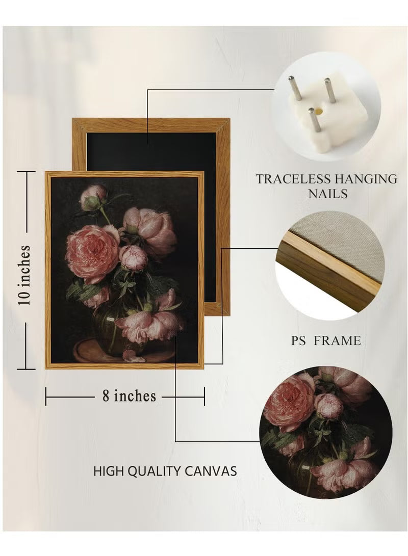 Framed Wall Art Decor, 8x10in Small Canvas Wall Art, Vintage Flower Wall