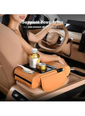 Multifunctional Car Armrest Cushion, 5-in-1 Center Console Cover with 2 Storage Pockets, Cup Holder, Tissue Box Slot, Cell Phone Slot for Sedan, Car Accessory Car Organizer (Black)