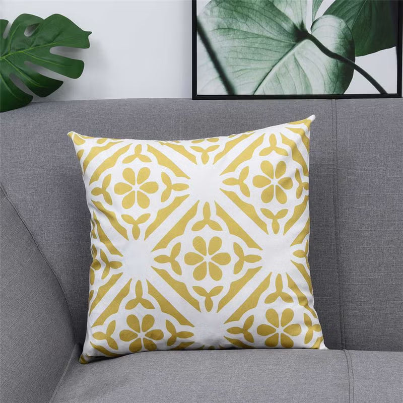 Printed Cushion Cover White/Yellow 45 x 45cm