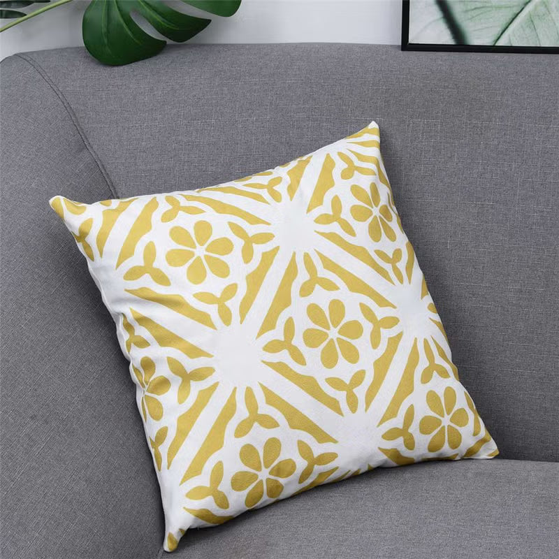 Printed Cushion Cover White/Yellow 45 x 45cm