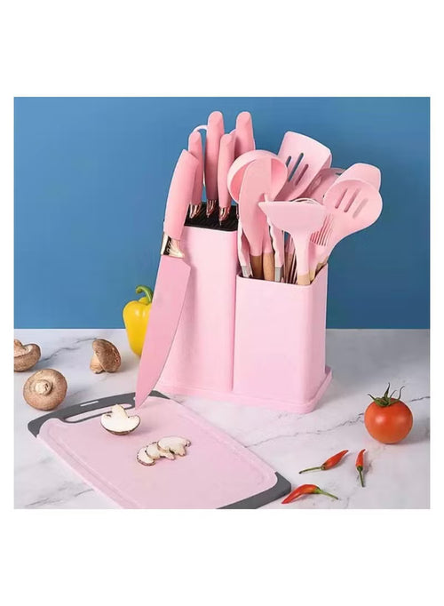 19-Piece Silicone Kitchen Gadget Set with Knife Set, Cutting Board and Storage