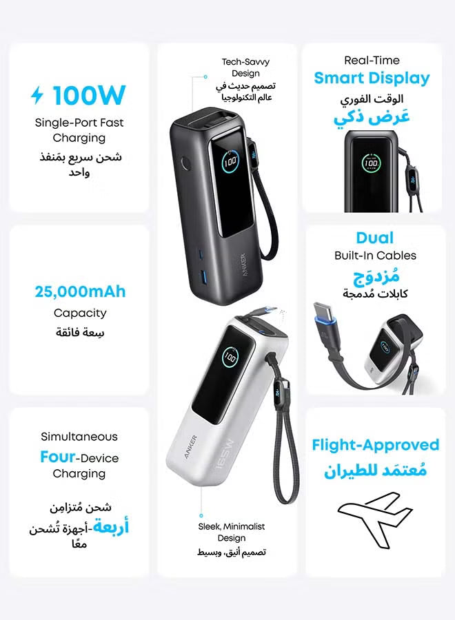 25000 mAh 25,000mAh Power Bank, 25,000mAh 165W Ultra-Fast Portable Charger for Dual Laptops, Fast Charging Battery Pack with Built